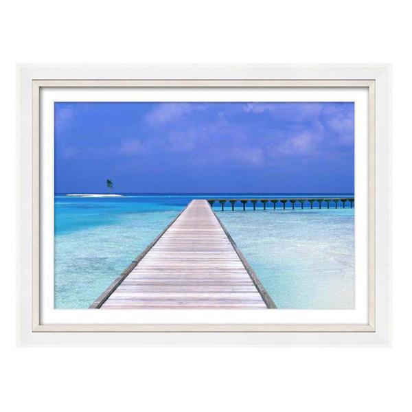 Silver and White Gloss Frame Beach Photography Print set 3 landscape image 1
