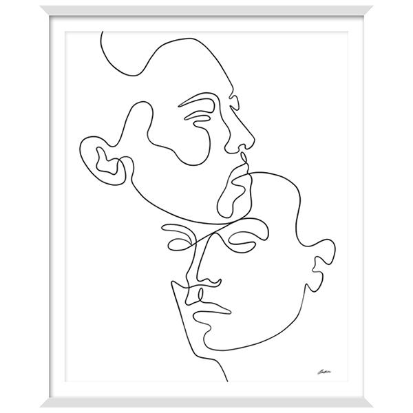 affection pair single line artwork male female BQPT2381 white frame simple modern art image 1