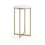 bishop cross base side table gold painted metal white marble top 1