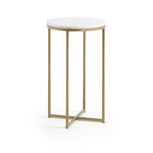 bishop cross base side table gold painted metal white marble top 1