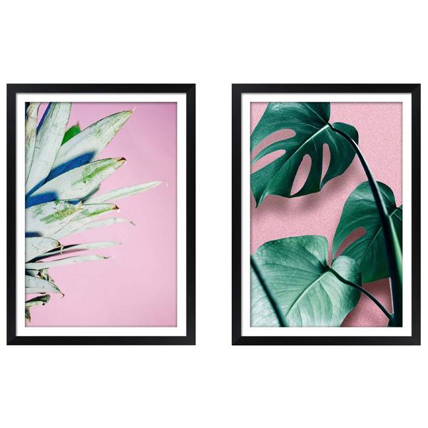 black gloss frame artwork tropical leaves art set 02 LS BQPT1595