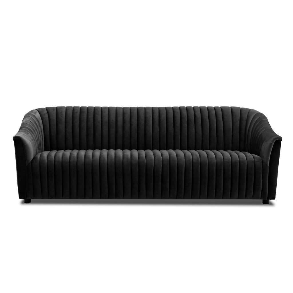 cambridge chanel quilted upholstered velvet 3 seater sofa EBONY