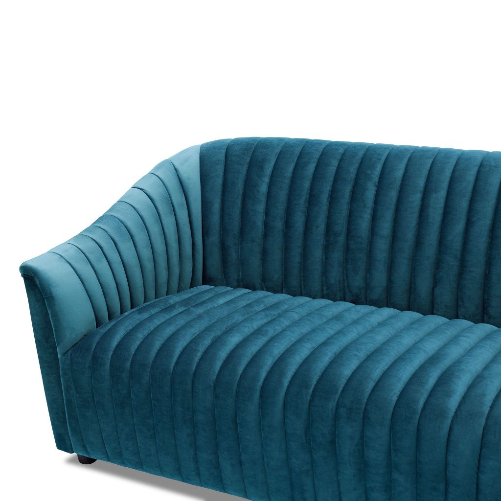 cambridge chanel quilted upholstered velvet 3 seater sofa PEACOCK 1