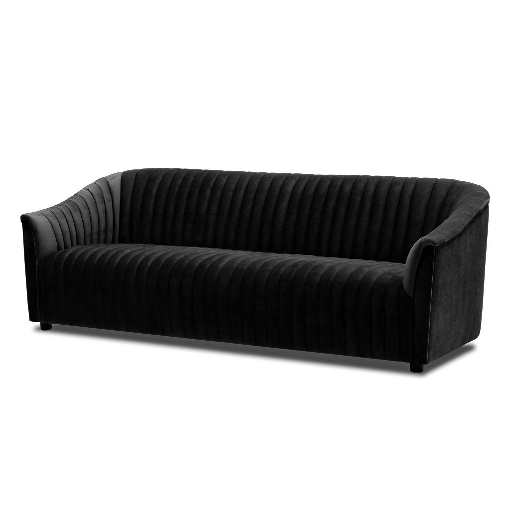 cambridge chanel quilted upholstered velvet 3 seater sofa ebony 1