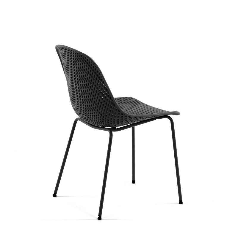 eric dining chair recycled plastic indoor outdoor graphite metal legs back view