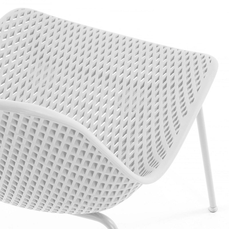 eric dining chair recycled plastic indoor outdoor white metal legs detail view
