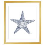 gold frame art sea shell star fish blue white acrylic 02 LS BQPT1739 image 2