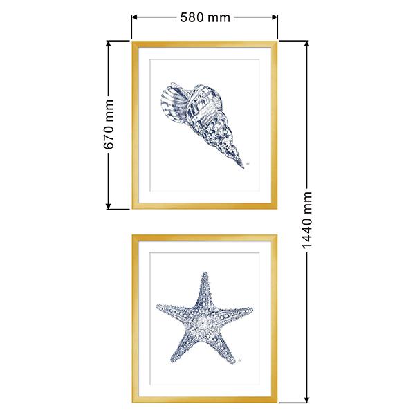 gold frame art sea shell star fish blue white acrylic 02 LS BQPT1739 portrait dimensions