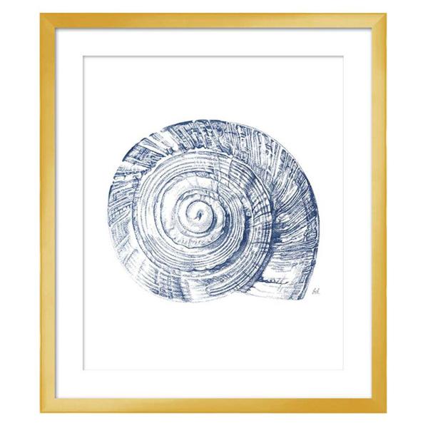 gold frame art sea snail urchin blue white acrylic 03 LS BQPT1741 seashell image 1