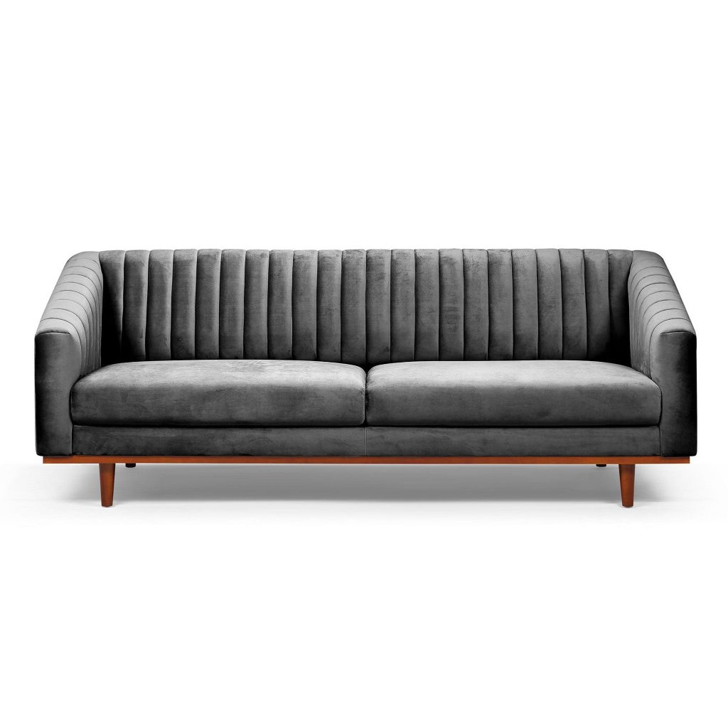hyde luxury velvet 3 seater sofa matt black legs slate