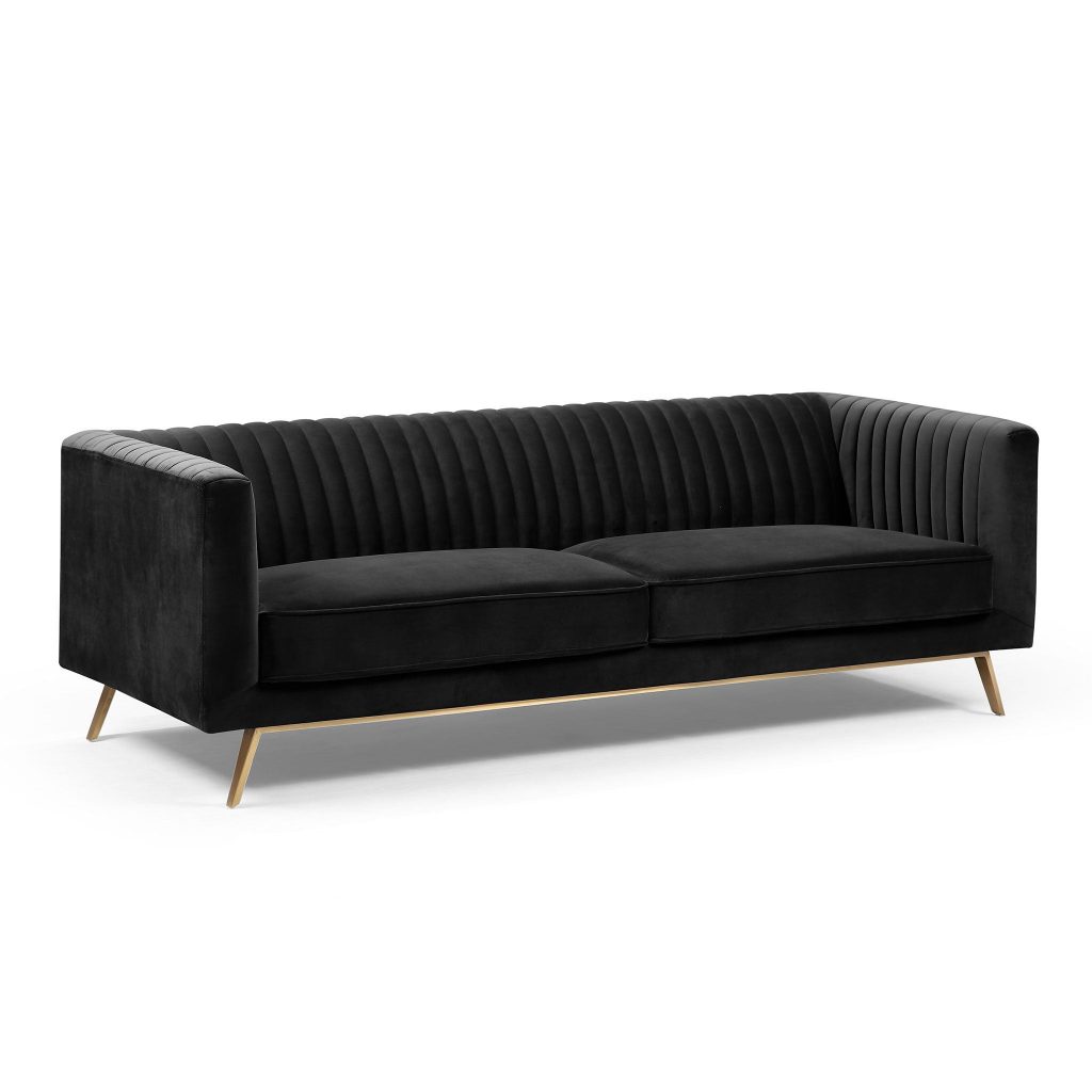 knightsbridge luxury velvet 3 seater sofa set gold legs ebony 1