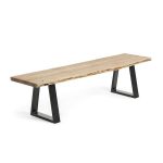 lincoln 200cm dining table bench seat solid wattle timber top raw edges black painted legs 1