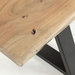 lincoln 200cm dining table bench seat solid wattle timber top raw edges black painted legs 4