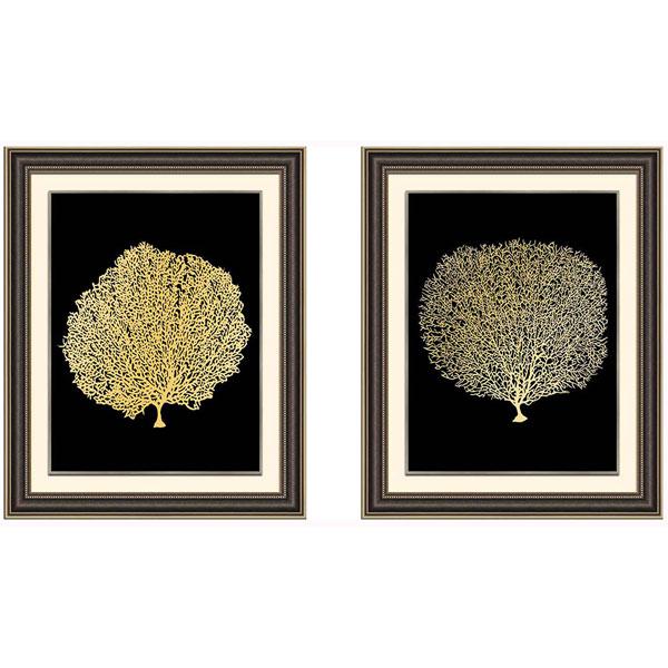 lux street Timber Frame Gold Foil Print Fan Coral Art set 1