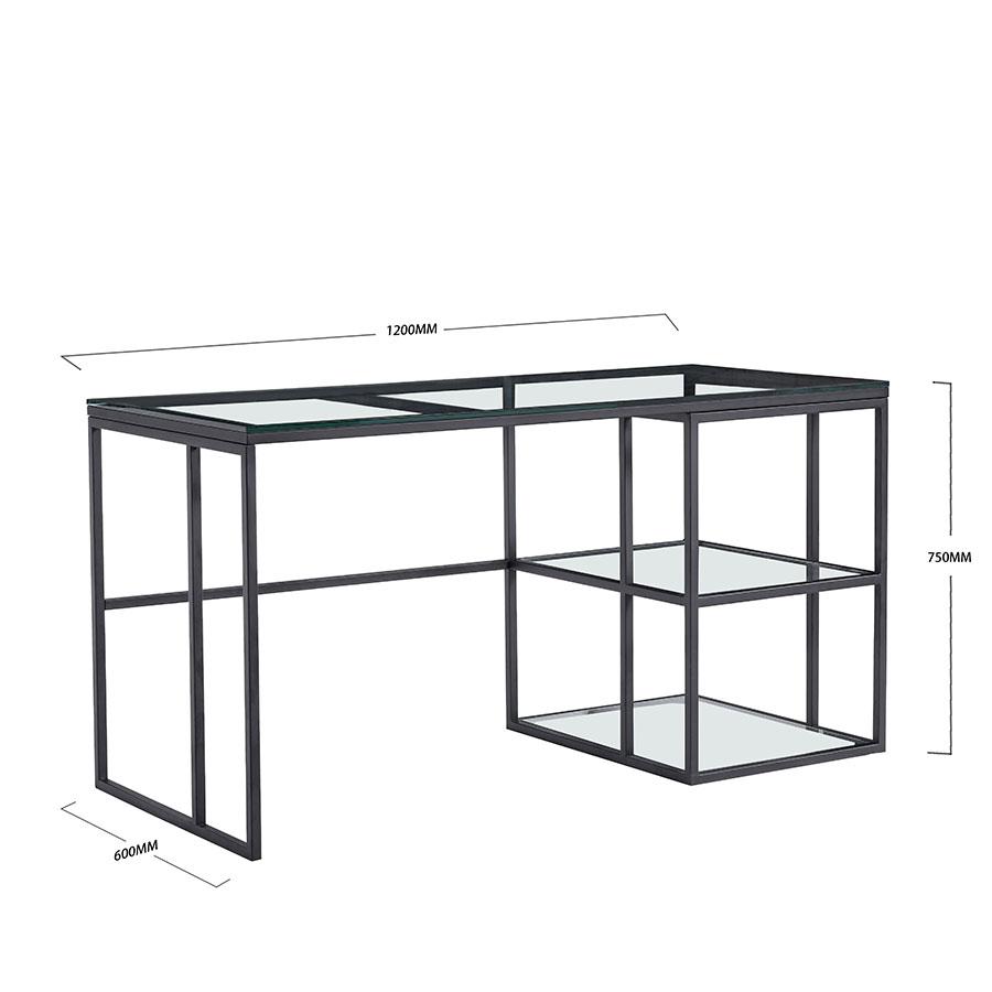 lux street ascot student study desk 120cm black metal frame clear glass top shelves dimensions