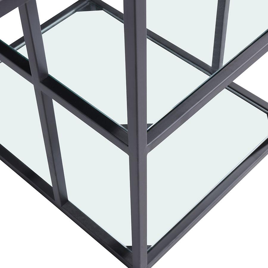 lux street ascot student study desk 145cm black metal frame clear glass top shelves detail view