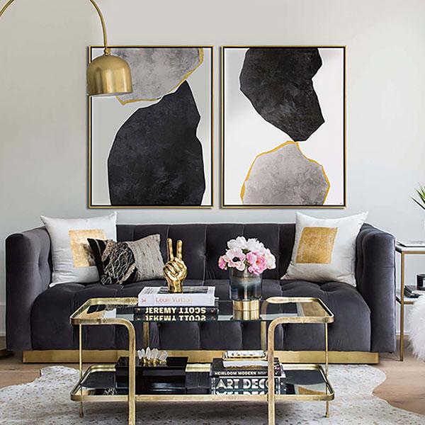 lux street boulders pair modern black silver gold YH01268 black frame image room setting