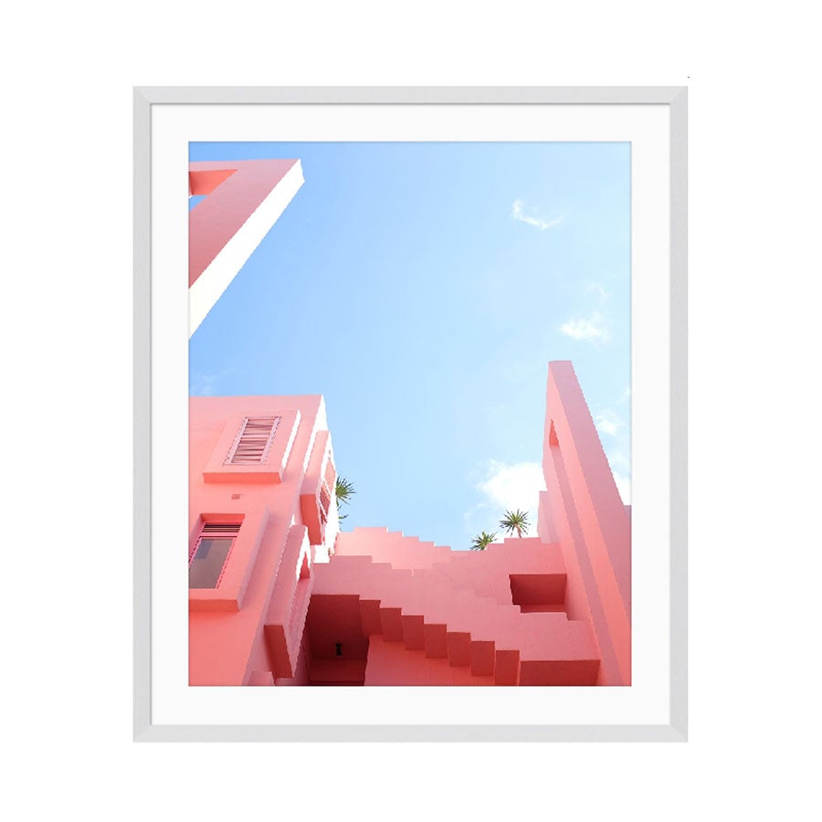 lux street funky modern pink house artwork stairs la vibes blue sky white timber frame SL ID024 main image
