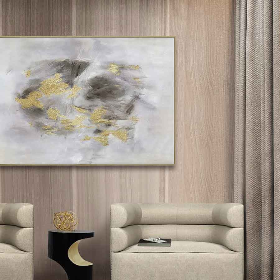 lux street gold rush large canvas artwork abstract brush strokes gold foil timber frame SL ID011 lifestyle image