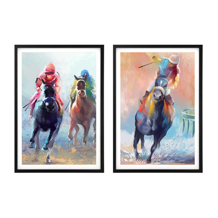 lux street jockey club set 2 artwork horse racing water colour prints BQPT967 1 main image