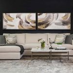 lux street metallic strokes 1 YH01304 abstract brush stroke art gold leaf canvas room setting