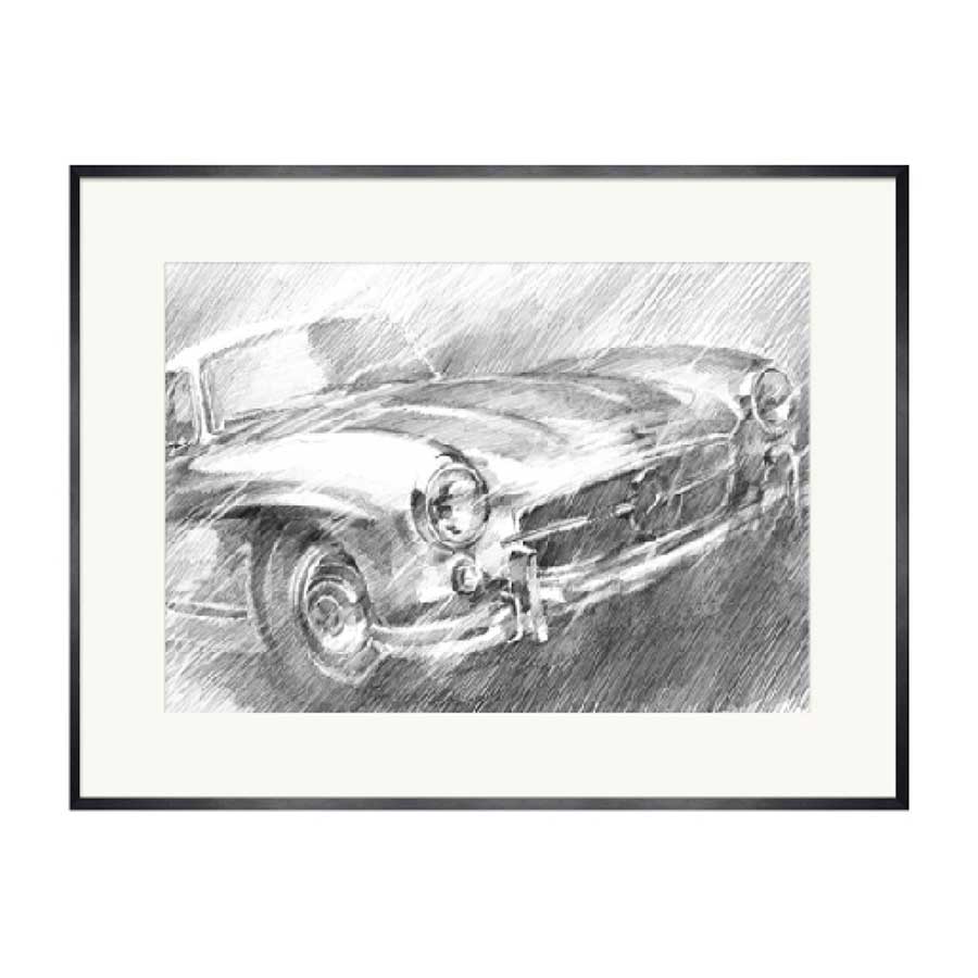 lux street muscle metal art pair classic cars sketch drawing mercedes jaguar SL ID002 image b