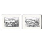 lux street muscle metal art pair classic cars sketch drawing mercedes jaguar SL ID002 main image
