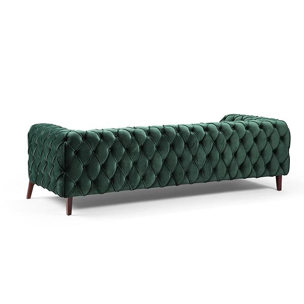 lux street oxford 3 seater H700 dimensions forrest green deep button detail diamond stitch timber arm frame back button view