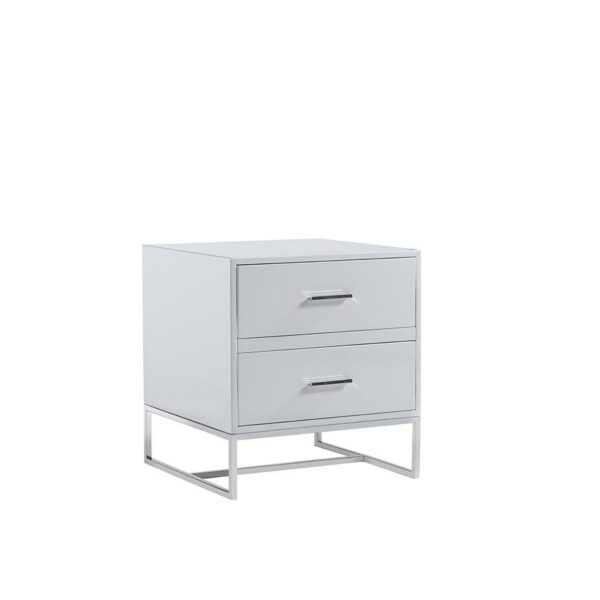 lux street paris 2 drawer bedside table nightstand silver frame handles white gloss main image