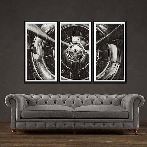 lux street propeller triptych PT1964 aeroplane plane black and white room setting