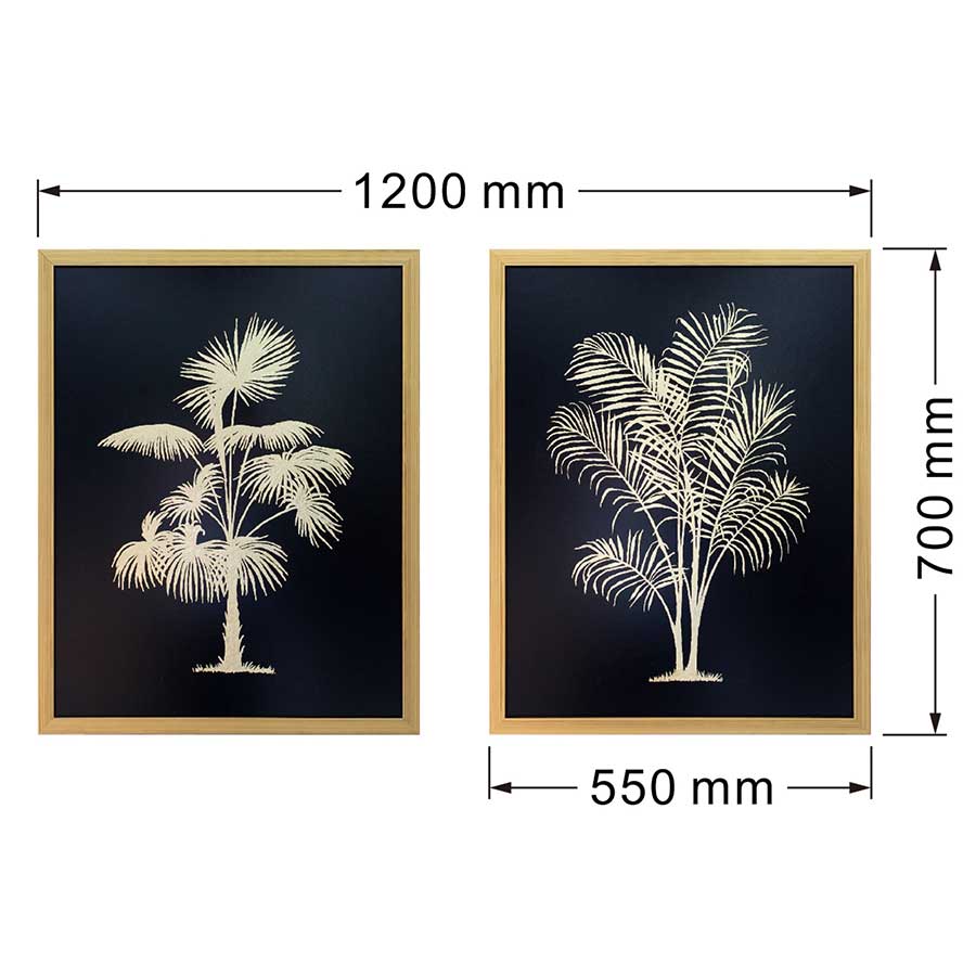 lux street raffles pair artwork tropical fauna gold foil detail timber frame lanscape dimensions