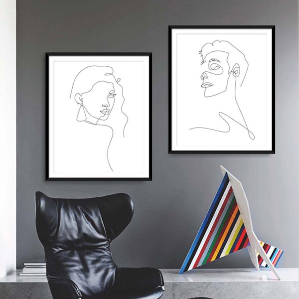 lux street the couple single ling drawing art male female simple modern contemporary art black frame room setting