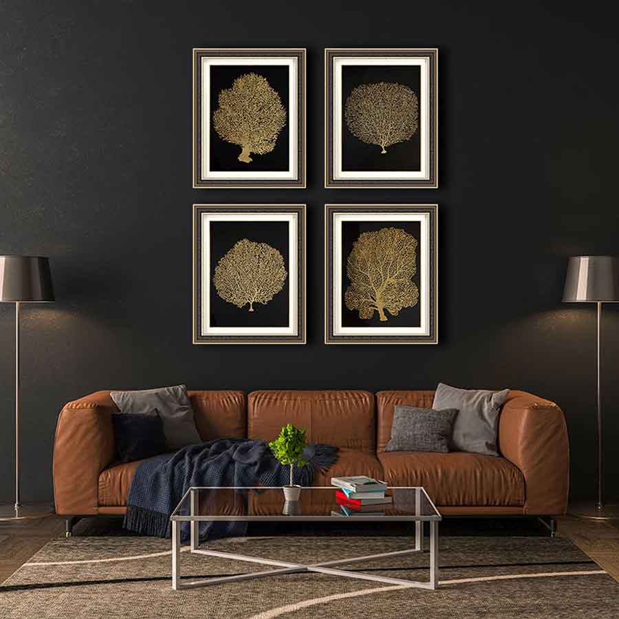 lux street timber frame gold foil print fan foral art set 1 lifestyle image