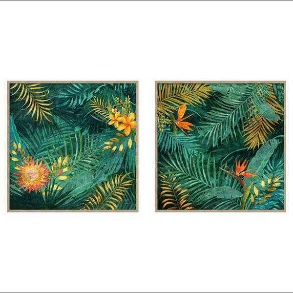 lux street tropics fauna flora green YH01294 natural oak timber frame main image