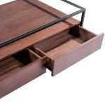 lux streeet tokyo coffee table black metal frame clear glass timber drawer cabinet drawer detail