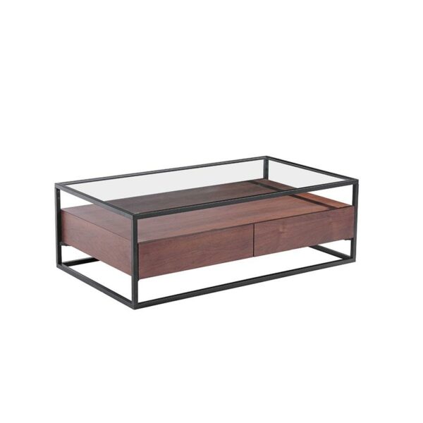 lux streeet tokyo coffee table black metal frame clear glass timber drawer cabinet main image