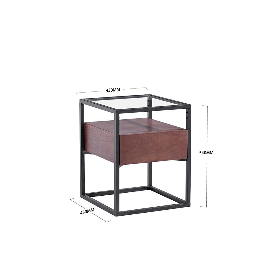 lux streeet tokyo side lamp table black metal frame clear glass timber drawer cabinet dimensions
