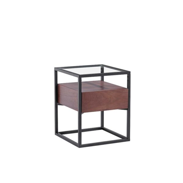 lux streeet tokyo side lamp table black metal frame clear glass timber drawer cabinet main image