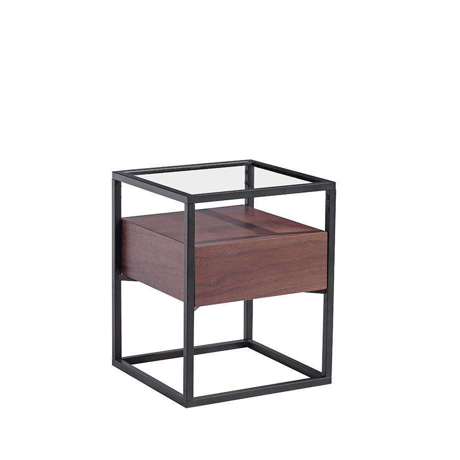 lux streeet tokyo side lamp table black metal frame clear glass timber drawer cabinet rear view