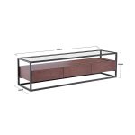 lux streeet tokyo tv entertainment unit black metal frame clear glass timber drawer cabinet dimensions