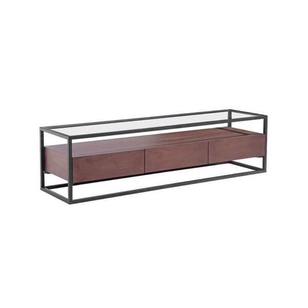lux streeet tokyo tv entertainment unit black metal frame clear glass timber drawer cabinet main image
