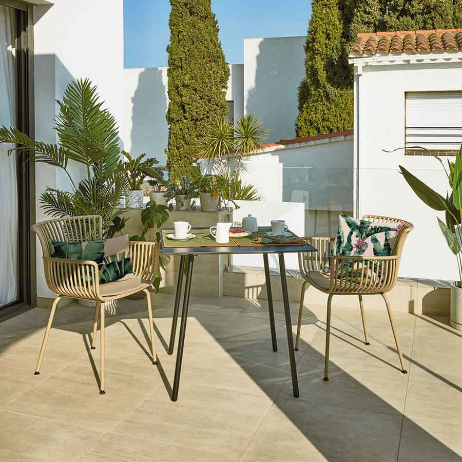 lux street avon indoor outdoor alfresco dining chair beige uv stabilised cushion lifestyle image