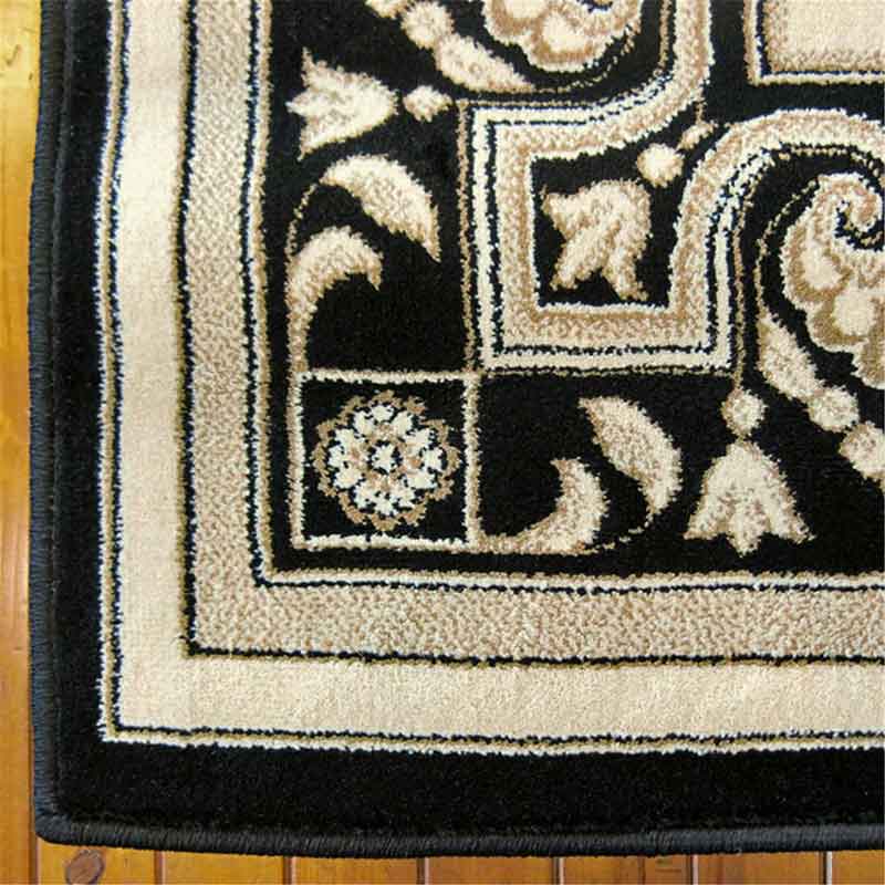 lux street buckingham traditional black gold floor rug corner detail