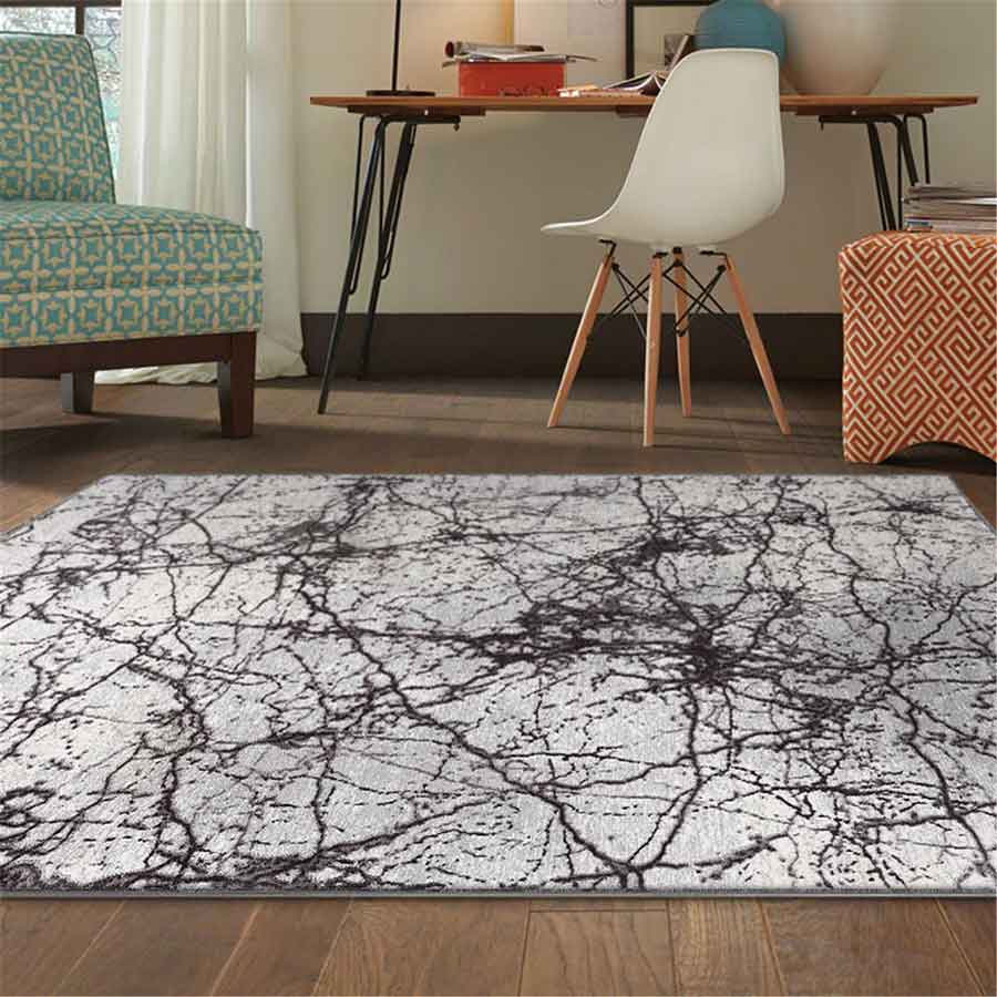 lux street canyon geometric lines grey floor rug lifestyle image