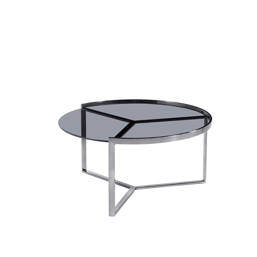 lux street cisco round coffee table black polished metal frame tinted glass top main view