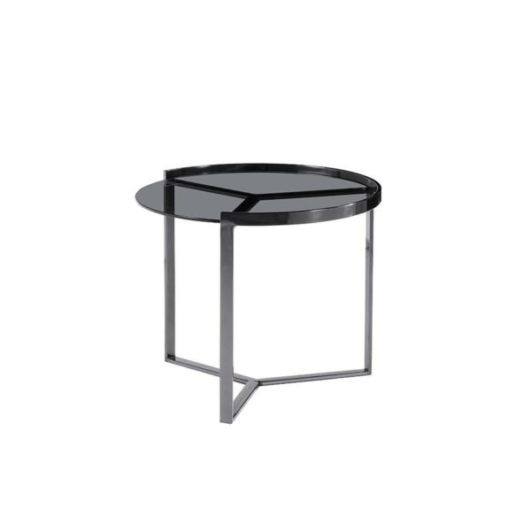 lux street cisco round side table black polished metal frame tinted glass top main view