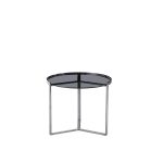 lux street cisco round side table black polished metal frame tinted glass top rear view