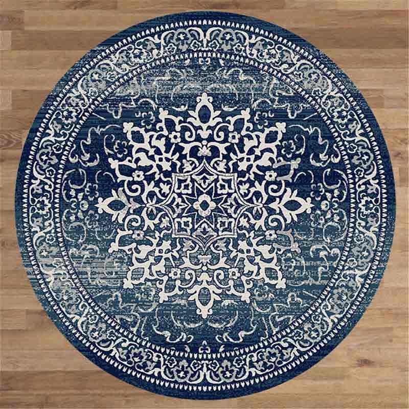 lux street indigo luxury patterned floor rug round main image