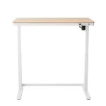 lux street monash height adjustable office stand up desk ash timber top white frame front view lifted