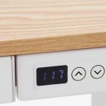 lux street monash height adjustable office stand up desk ash timber top white frame height display close up